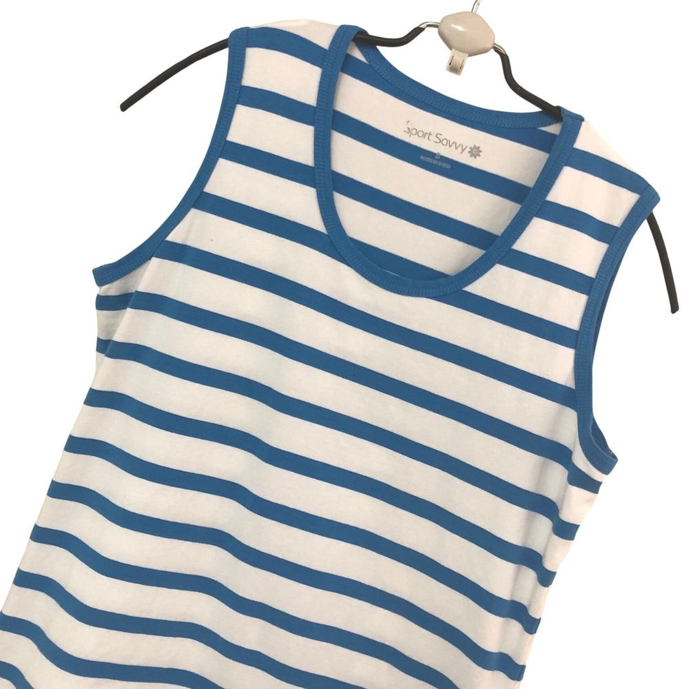 Sport Savvy Blue White Striped‎ Tank Top Beachy Nautical Coastal Womens S